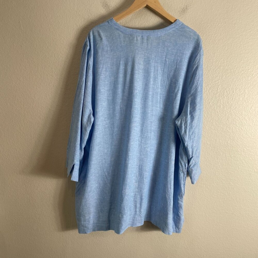 Lands End Womens Plus‎ XXL Blue Linen Blend Tunic Top 3/4 Sleeves V Neck Pockets - Picture 10 of 11